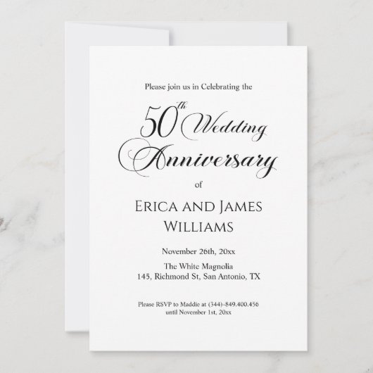 Invitation 50e anniversaire de Mariage d'or Élégant script (Devant)