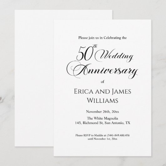 Invitation 50e anniversaire de Mariage d'or Élégant script (Devant / Derrière)