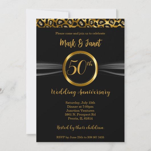 Invitation 50e anniversaire de Mariage d'or | Leopard (Devant)