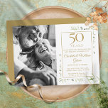 Invitation 50e anniversaire de Mariage d'or Photo de verdure<br><div class="desc">Doté d'une délicate aquarelle et d'une verdure de jardin de campagne,  cette invitation à l'anniversaire chic peut être personnalisée avec votre photo spéciale et des informations de célébration de 50 ans,  avec un arrière - plan d'or à l'envers. Conçu par Thisisnotme©</div>