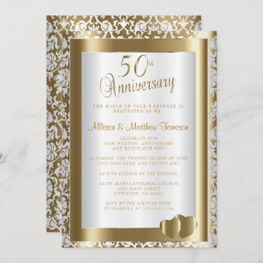 Invitation 50e anniversaire de Mariage d'or | Texte do-it-you (Devant / Derrière)