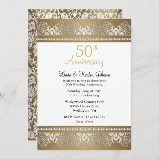 Invitation 50e anniversaire de Mariage d'or | Texte DO-IT-YOU (Devant / Derrière)