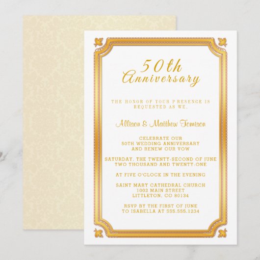 Invitation 50e anniversaire de mariage doré (Devant / Derrière)