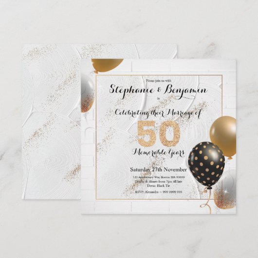 Invitation 50e anniversaire de mariage doré pailleté élégant (Devant / Derrière)