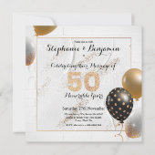 Invitation 50e anniversaire de mariage doré pailleté élégant (Devant)