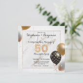 Invitation 50e anniversaire de mariage doré paillettes élégan (Debout devant)