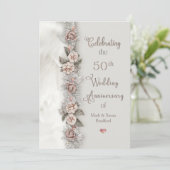 Invitation 50e anniversaire de mariage Dreamy Floral Beige Ro (Debout devant)