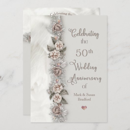 Invitation 50e Anniversaire de Mariage Dreamy Floral Rose bei (Devant / Derrière)