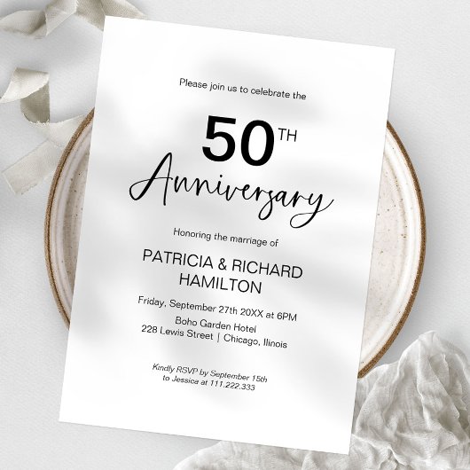 Invitation 50e anniversaire de Mariage élégant