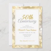 Invitation 50e anniversaire de mariage | Élégant Bokeh doré (Devant)