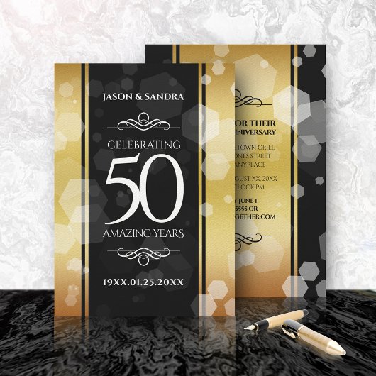 Invitation 50e anniversaire de mariage élégant et doré