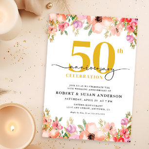 Invitation 50e anniversaire de mariage Élégant Floral