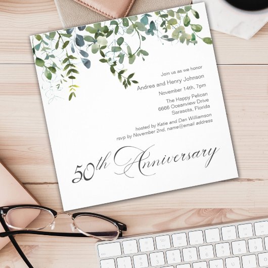 Invitation 50e anniversaire de mariage Elegant Greenery