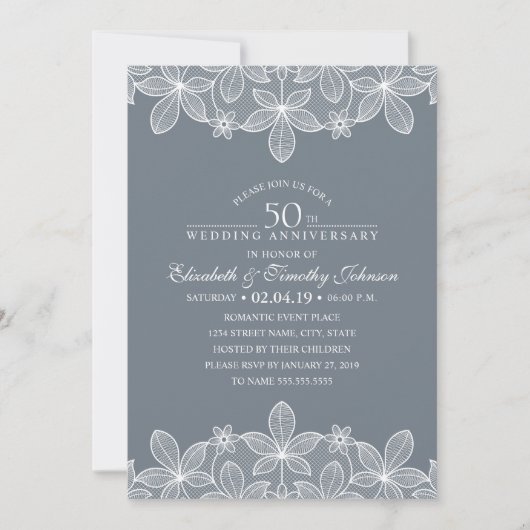 Invitation 50e anniversaire de mariage élégant luxe dentelle (Devant)