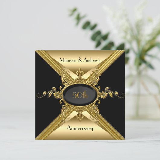 Invitation 50e anniversaire de mariage élégant or doré (Debout devant)