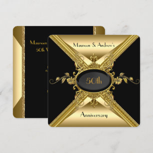 Invitation 50e anniversaire de mariage élégant or doré