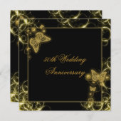 Invitation 50e anniversaire de mariage élégant papillon or (Devant / Derrière)