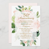 Invitation 50e anniversaire de mariage Elegant Rose Pêche Fle (Devant / Derrière)