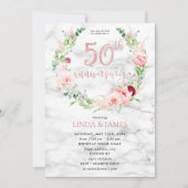 Invitation 50e anniversaire de mariage Élégante rose dorée fl (Devant)