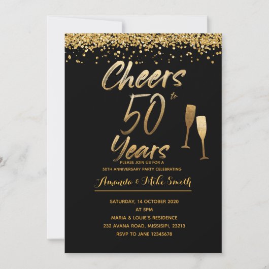 Invitation 50e anniversaire de mariage en or (Devant)