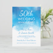 Invitation 50e anniversaire de mariage Eté Bleu Aquarelle (Debout devant)