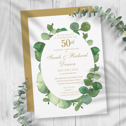 Invitation 50e anniversaire de mariage Eucalyptus Bohème Vert