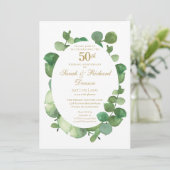 Invitation 50e anniversaire de mariage Eucalyptus Bohème Vert (Debout devant)