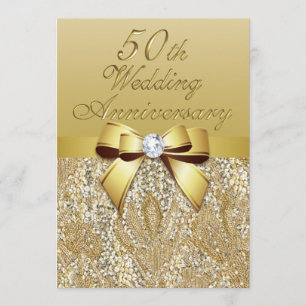 Invitation 50e Anniversaire de Mariage Faux Nœud Paillettes