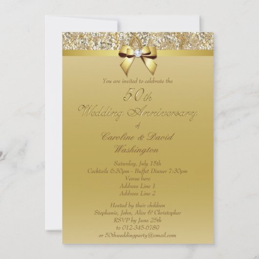 Invitation 50e Anniversaire de Mariage Faux Sequins et Nœud (Dos)