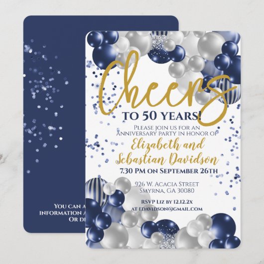 Invitation 50e anniversaire de mariage - Félicitations pour 5 (Devant / Derrière)
