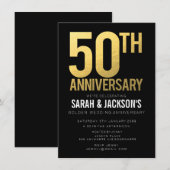 Invitation 50e anniversaire de mariage - Fête noire et or (Devant / Derrière)