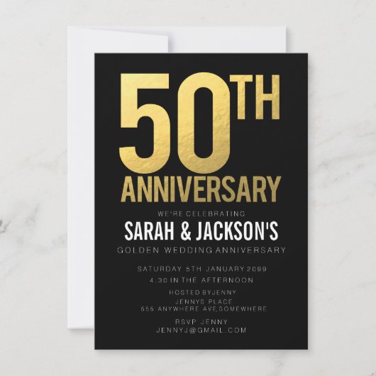 Invitation 50e anniversaire de mariage - Fête noire et or (Devant)