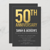 Invitation 50e Anniversaire de Mariage Fête Or Gris (Devant / Derrière)