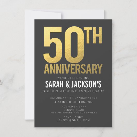 Invitation 50e Anniversaire de Mariage Fête Or Gris (Devant)