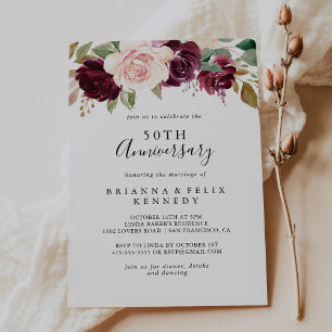 Invitation 50e anniversaire de mariage - Feuillage floral rus