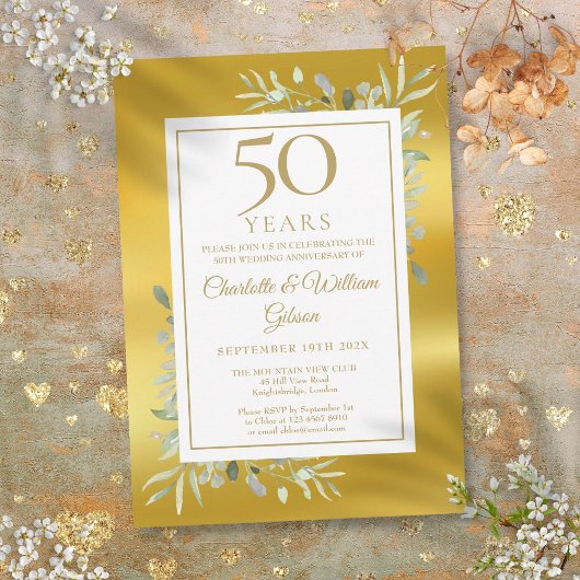Invitation 50e anniversaire de mariage Feuillage Papier métal
