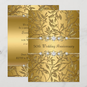 Invitation 50e anniversaire de mariage feuille d'o