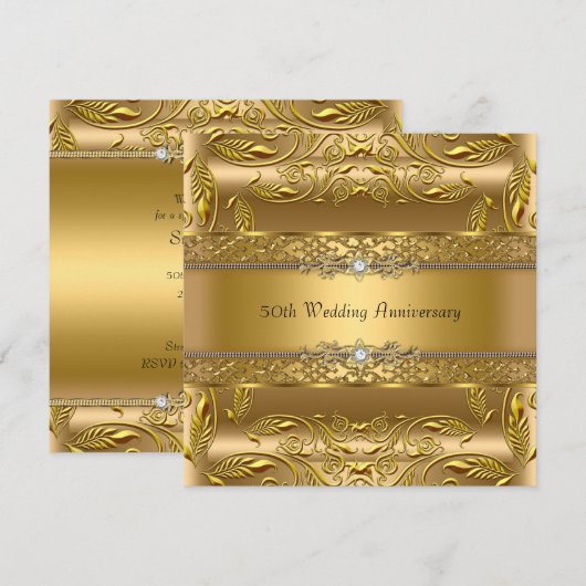 Invitation 50e anniversaire de mariage feuille d'o (Devant / Derrière)