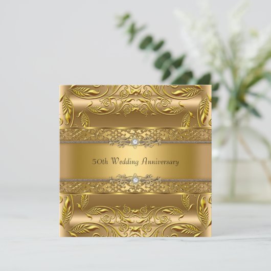 Invitation 50e anniversaire de mariage feuille d'o (Debout devant)