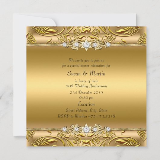 Invitation 50e anniversaire de mariage feuille d'o (Dos)