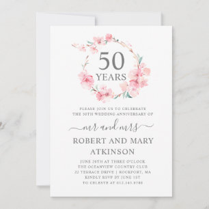 Invitation 50e anniversaire de mariage Fleur de cerisier rose