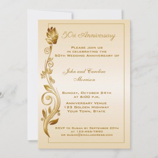 Invitation 50e Anniversaire de Mariage Fleurs Enroulées (Devant)