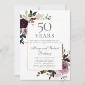 Invitation 50e Anniversaire de Mariage Fleurs Mauve Rose Viol (Devant)