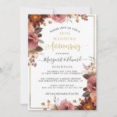 Invitation 50e anniversaire de mariage, floral burgundy et or (Devant)