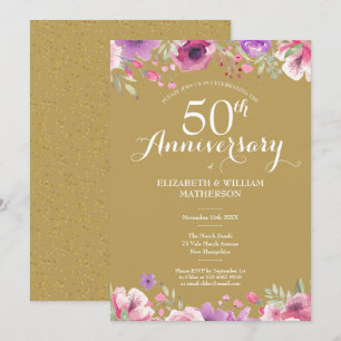 Invitation 50e anniversaire de mariage floral country