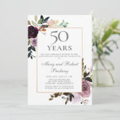 Invitation 50e anniversaire de mariage floral mauve rose (Debout devant)