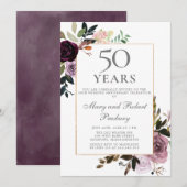 Invitation 50e anniversaire de mariage floral mauve rose (Devant / Derrière)