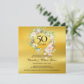 Invitation 50e anniversaire de mariage floral papier d'or (Debout devant)