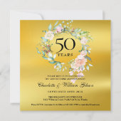 Invitation 50e anniversaire de mariage floral papier d'or (Devant)
