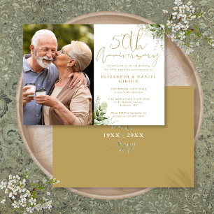 Invitation 50e Anniversaire de Mariage Floral Photo Or